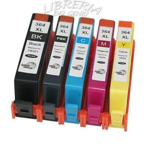 KIT 5 CARTUCCE CON CHIP PER HP 364 XL PREMIUM FAX PRO B8550, Fax C 309A