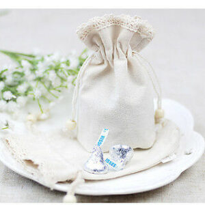 set 10 x SACCHETTI JUTA PORTACONFETTI PER BOMBONIERE TORTORA MATRIMONIO shabby