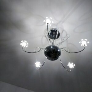 LAMPADARIO DESIGN  SOSPENSIONE MODERNA ACCIAIO CROMATO LED G4 LAMPADA LED 6 LUCI