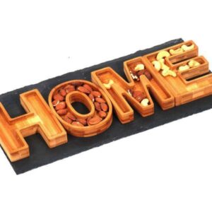 BAMBOO set PORTA NOCI IN LEGNO STILIZZATO CON SCRITTA HOME E PIANO IN ARDESIA