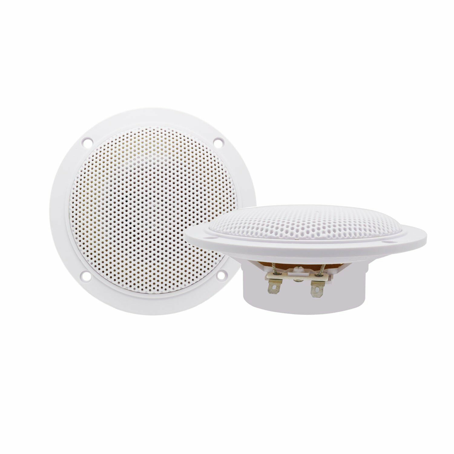 PolyPlanar 5" inch Round 2-Way Coax Waterproof Marine Boat Speakers (Pair) White