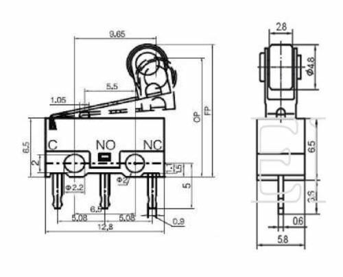 10 pz. microswitch con rotella a leva pulsante fine corsa micro switch 250VAC 5A - immagine 2