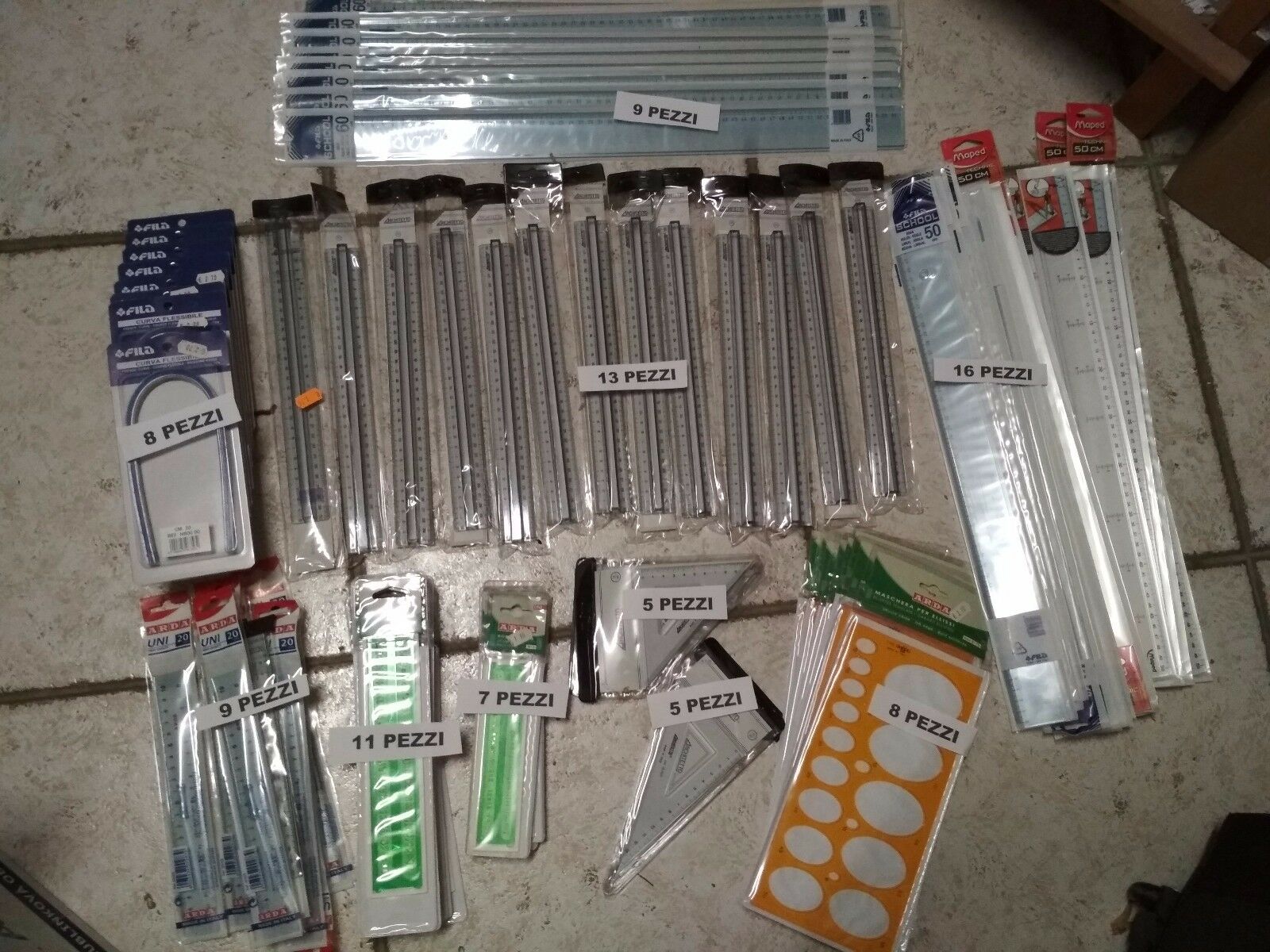 stock SET 92 pezzi SCUOLA DISEGNO RIGHELLO RIGA + CURVILIENO SQUADRETTE 45° 60°