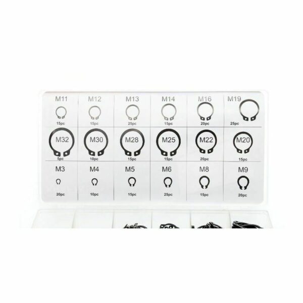 SET ASSORTIMENTO 300 ANELLI ELASTICI SEEGER MONTAGGIO RADIALE ALBERI KRAFT&DELE - immagine 3