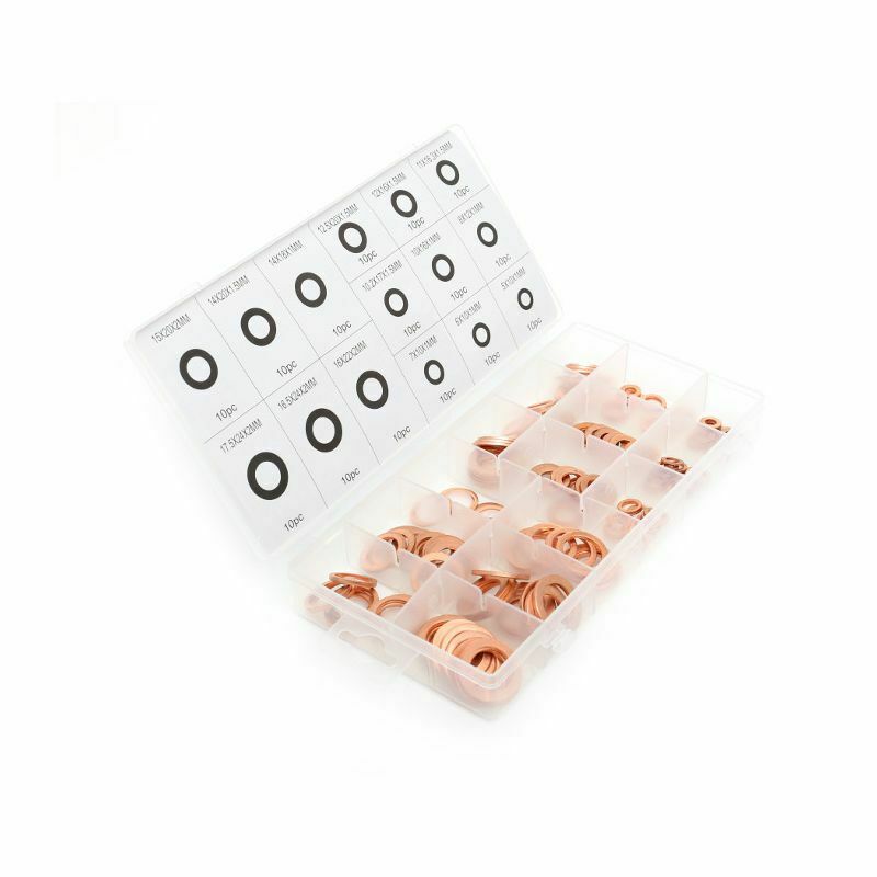 150 qty 15 dimensioni in rame sigillante rondelle assortimento set con Scatola