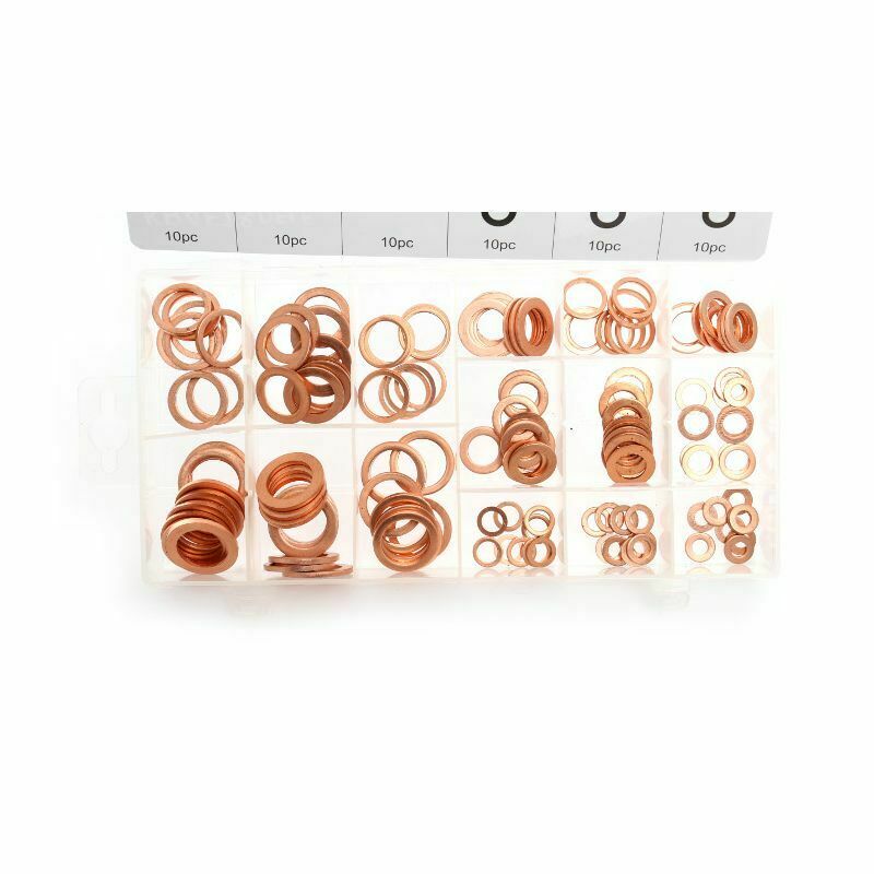 150 qty 15 dimensioni in rame sigillante rondelle assortimento set con Scatola - immagine 2