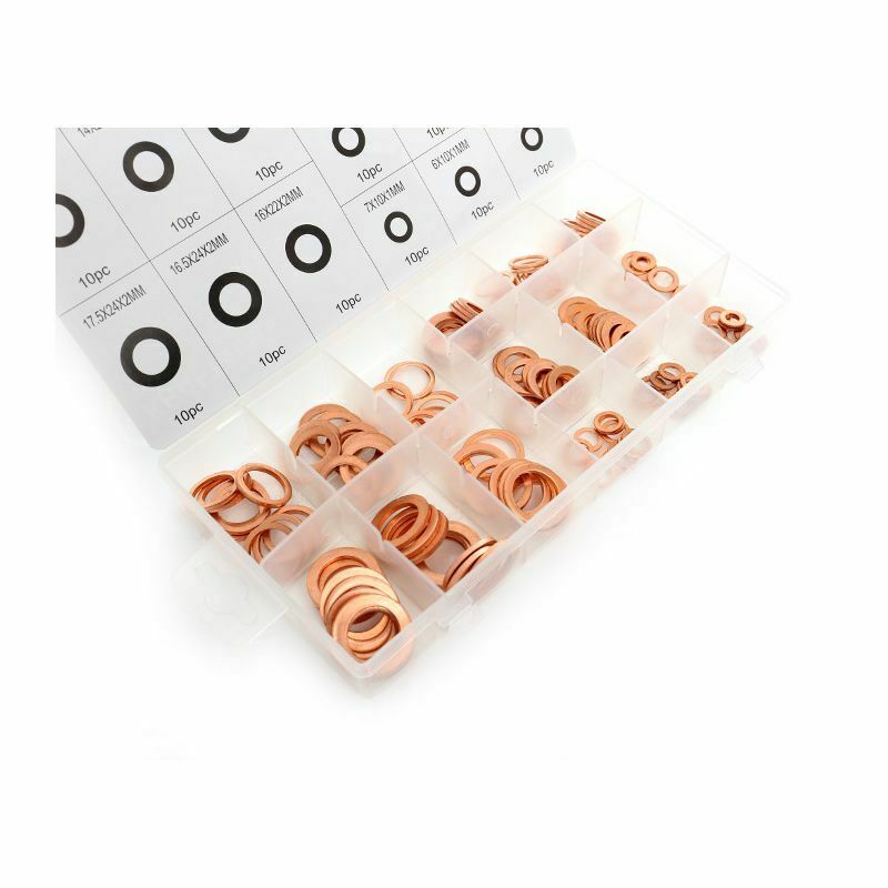 150 qty 15 dimensioni in rame sigillante rondelle assortimento set con Scatola - immagine 3