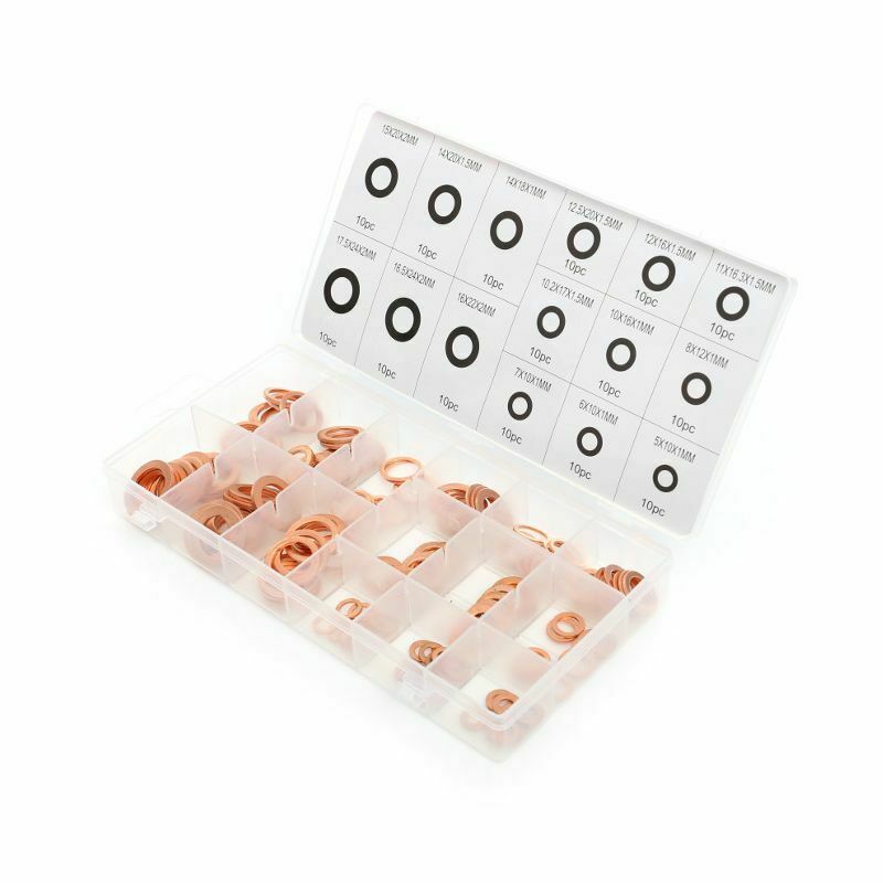 150 qty 15 dimensioni in rame sigillante rondelle assortimento set con Scatola - immagine 6