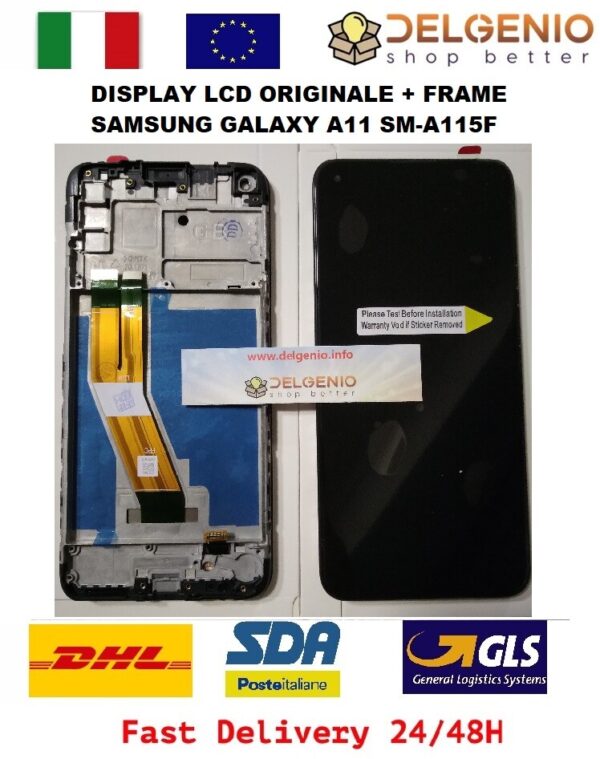 DISPLAY LCD + TOUCH SCREEN ORIGINALE SAMSUNG A11 SM-A115F/FN/DS NERO invio GLS