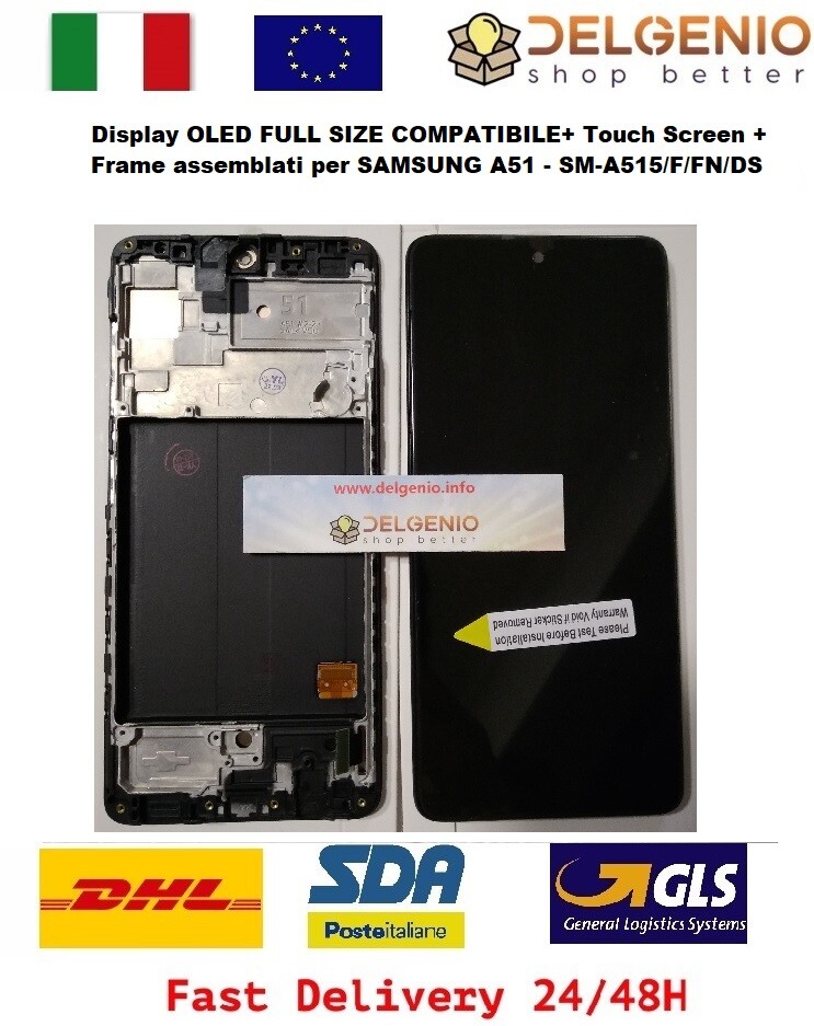 DISPLAY SAMSUNG A51 SM A515F MISURA ORIGINALE FULL SIZE VETRO TOUCH FRAME NERO