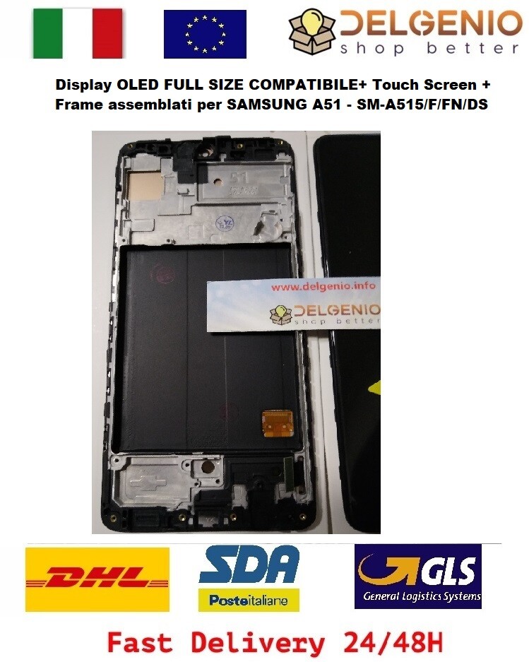 DISPLAY SAMSUNG A51 SM A515F MISURA ORIGINALE FULL SIZE VETRO TOUCH FRAME NERO - immagine 2