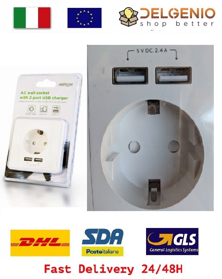 230 V Schuko presa a muro 2 X USB Caricabatteria iPod iPhone iPad Smartphone