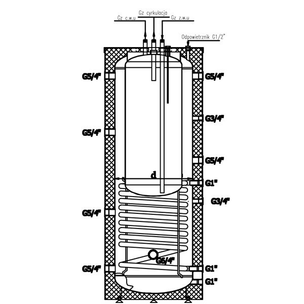 Bollitore Solare ACS coibentato GALMET 380 L a tecnica 260 + 120 l sanitaria - immagine 2