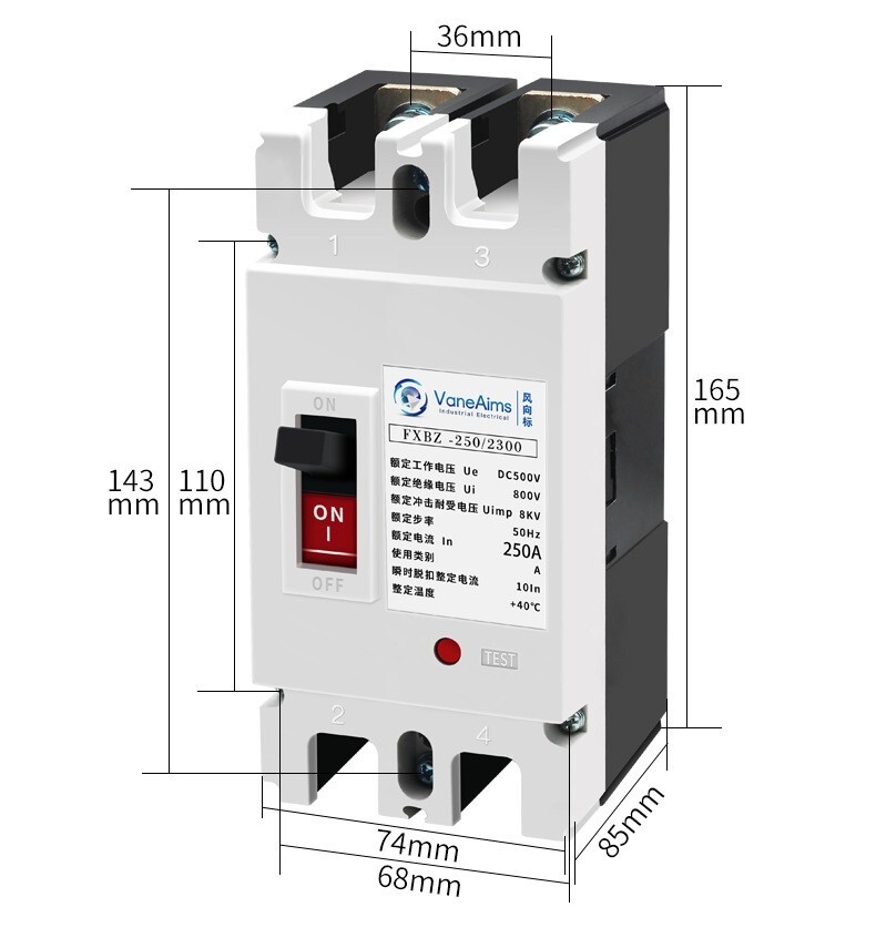 interruttore magnetotermico DC Breaker Circuit 63 80 100 125 160 200 250 315 A