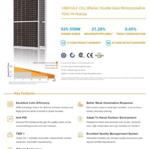 Pannello ZNSHINE BIFACIAL Bifacciale Fotovoltaico 550W 24V HALF MONOCRISTALLINO