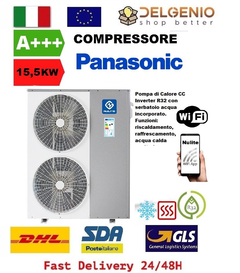 NULITE POMPA DI CALORE MONOBLOCCO 10KW 16KW 20KW 220V FREDDO CALDO R32 PANASONIC - immagine 2