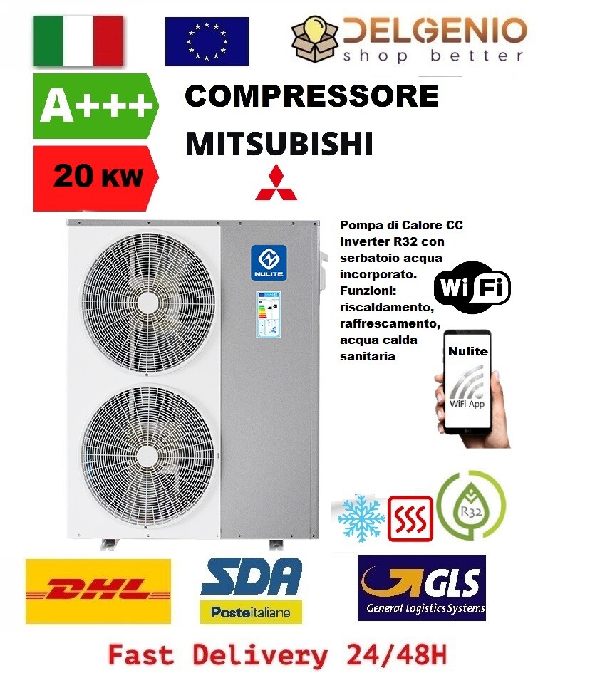NULITE POMPA DI CALORE MONOBLOCCO 10KW 16KW 20KW 220V FREDDO CALDO R32 PANASONIC - immagine 3