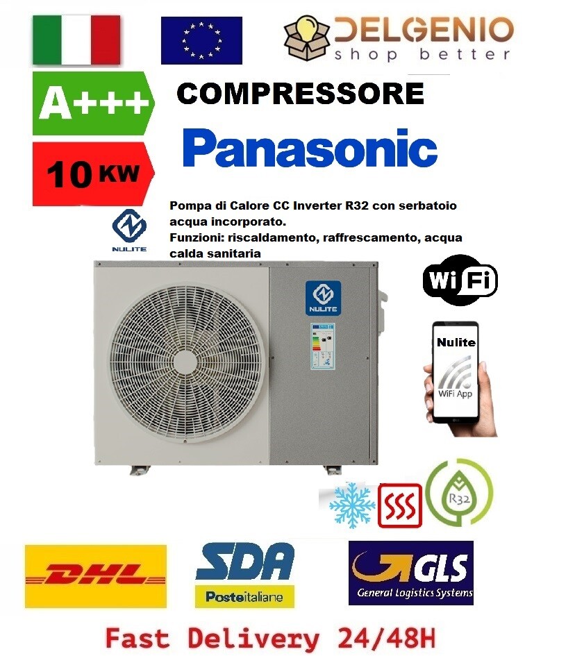 NULITE POMPA DI CALORE MONOBLOCCO 10KW 16KW 20KW 220V FREDDO CALDO R32 PANASONIC - immagine 7