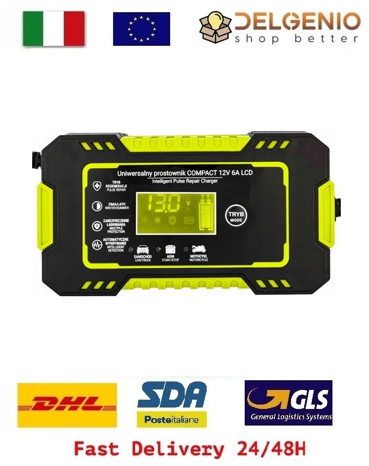 Avviatore Emergenza Batteria Auto 12V 3-5-6A Caricabatterie Intelligente LCD - immagine 2