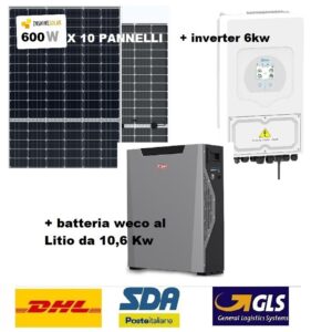 Kit fotovoltaico 6kw + 10kw batterie WECO +6kw inverter DEYE CEI 0-21