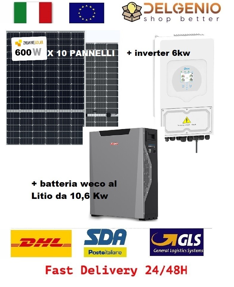 Kit fotovoltaico 6kw + 10kw batterie WECO +6kw inverter DEYE CEI 0-21