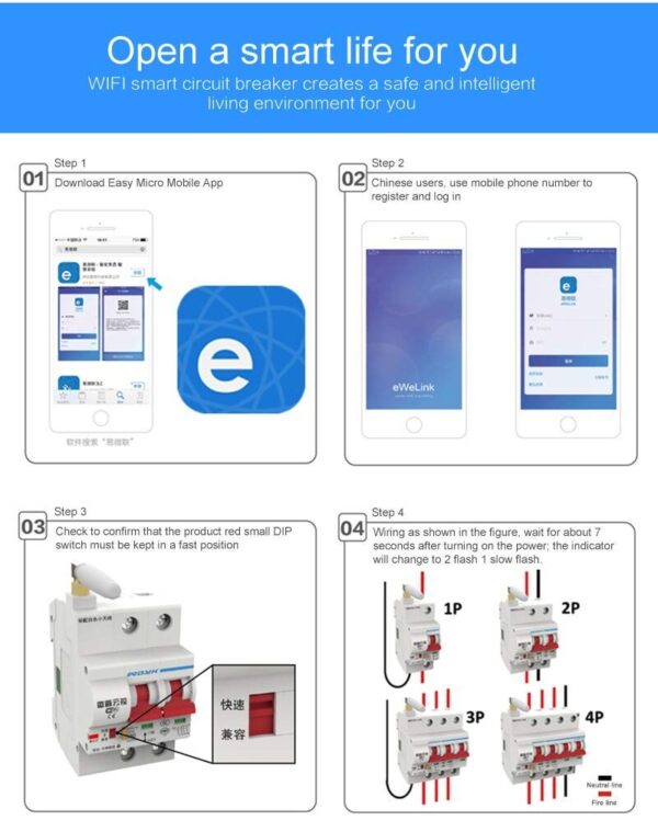 Interruttore di circuito 2P, APP eWeLink WiFi Smart Circuit Break 32A EMC bianco - immagine 6