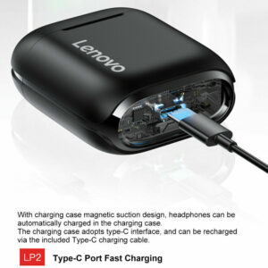 Lenovo LP2 Cuffie Tws bluetooth 5.0 SPORTS Auricolari Hi-Fi Aac HD Audio BLACK