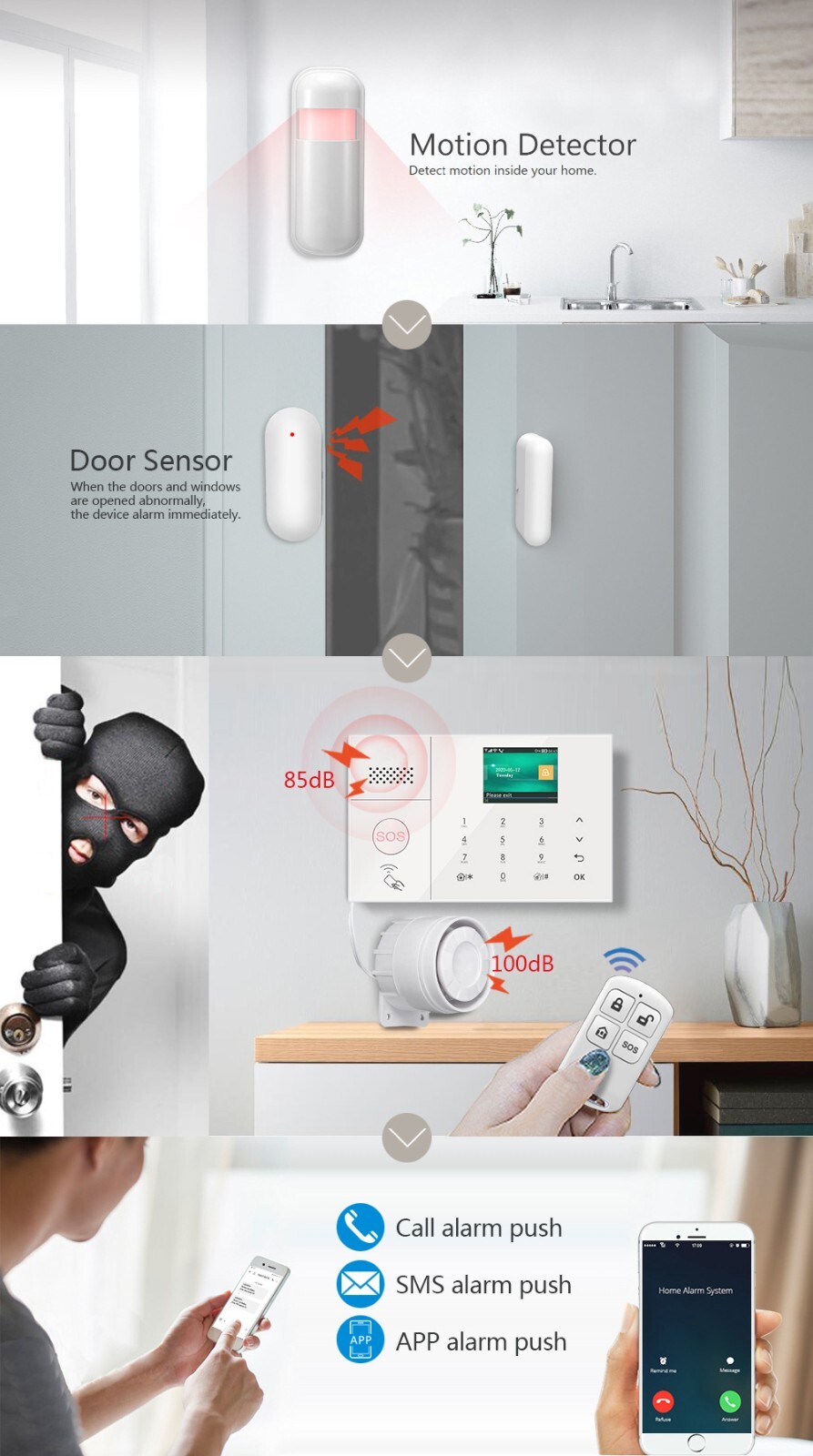 Sistema di Allarme Casa Senza Fili, WiFi + GSM, antifurto casa TUYA Smart Home - immagine 13