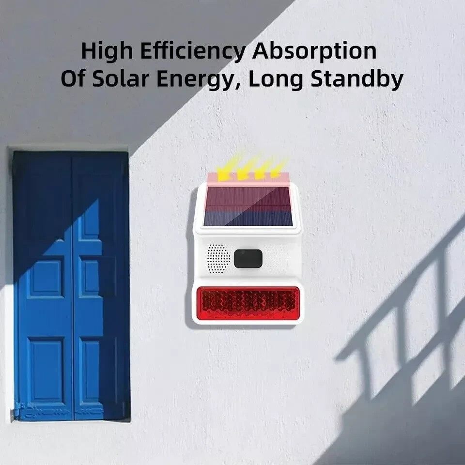 Allarme Sirena Antifurto di Sicurezza PIR per Esterno con Pannello Solare 110dB - immagine 2