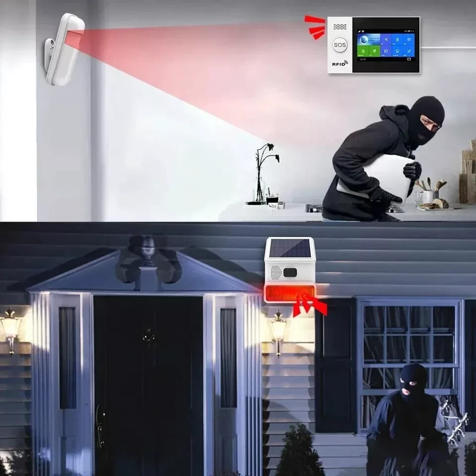 Allarme Sirena Antifurto di Sicurezza PIR per Esterno con Pannello Solare 110dB - immagine 4