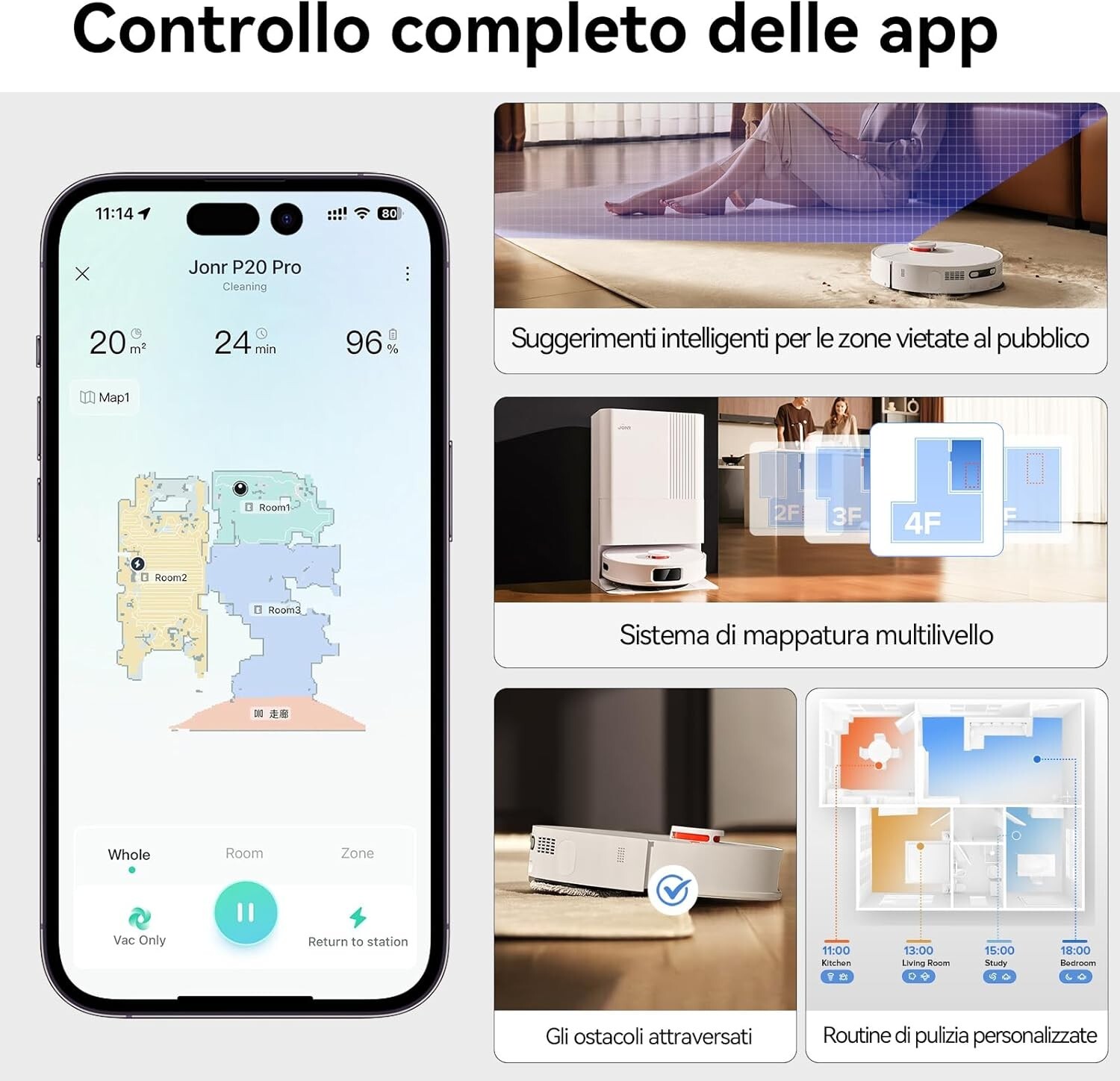 App Xiaomi Jonr P20 pro Aspirapolvere Lavapavimenti Smart Navigazione Laser 3D - immagine 8