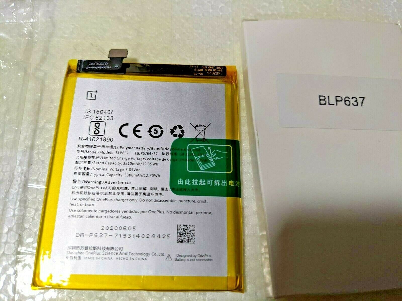 ONEPLUS BATTERy RICAMBIO ORIGINAL IONI DI LITIO BLP637 3300mAh PER ONEPLUS 5 5T