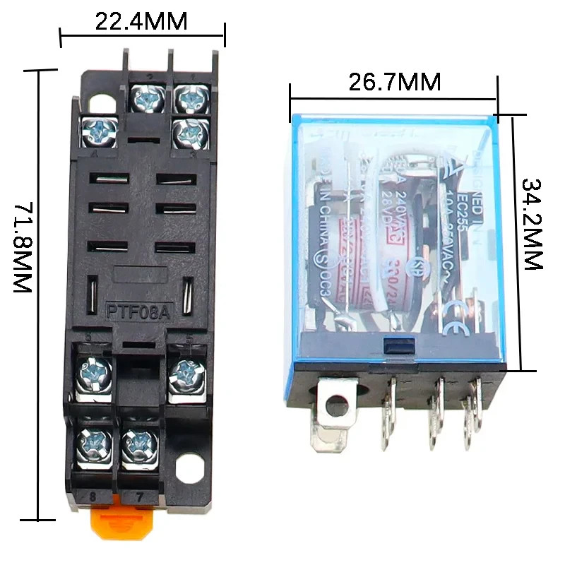 220V 10A Coil Power Relay DPDT LY2NJ HH62P HHC68A-2Z con 8 Pin Socket Base relè - immagine 2