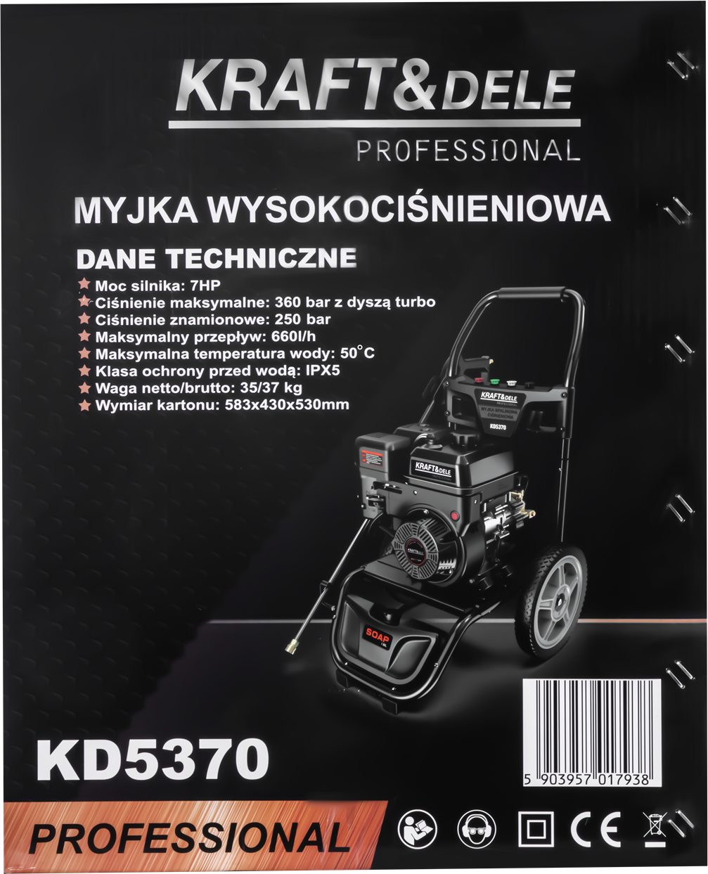 IDROPULITRICE ACQUA FREDDA A SCOPPIO ALTA PRESSIONE 7HP 360 BAR 660LT/H KRAFT&DE - immagine 19